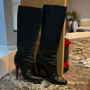 Christian Louboutin Black Calf Knee High Boot 85 mm Size 38